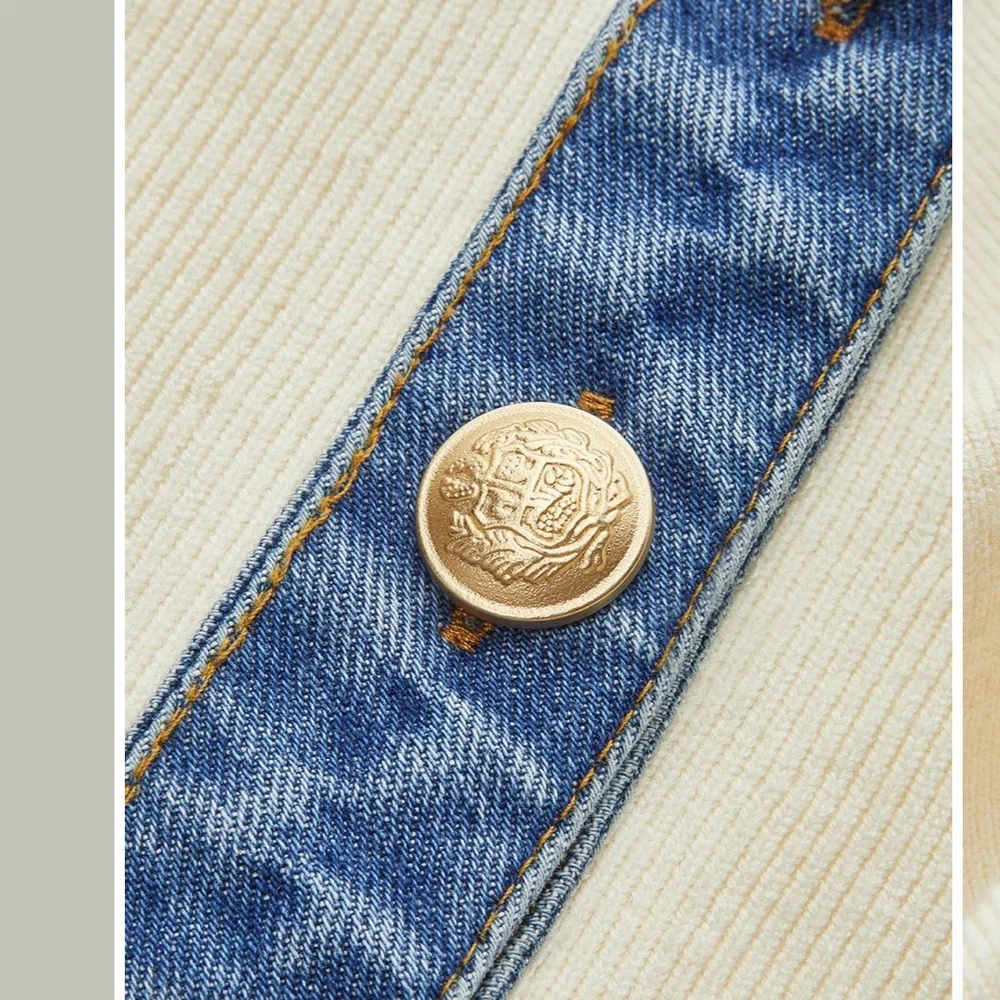 Commense Denim Trim Knit Vest with Metal Buttons size small Color offwhite - Picture 4 of 4